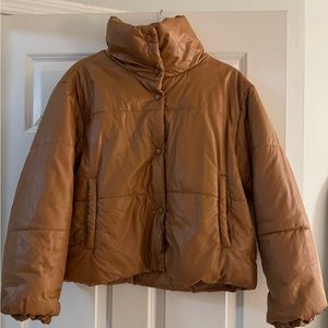 Faux leather brown puffer